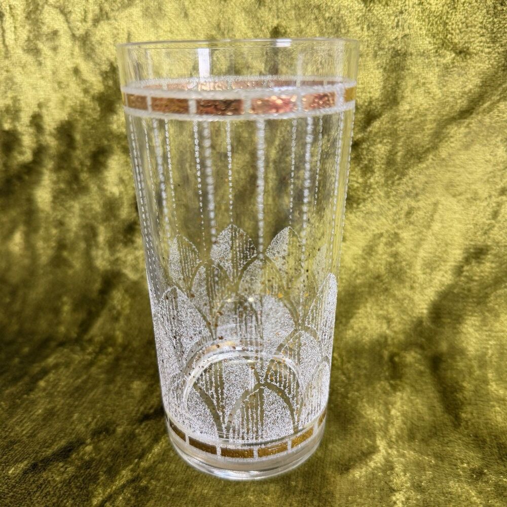 Mid Century Art Deco Clear With Gold Confetti Etching Tumbler Glasses 8 Count - Picture 7 of 8